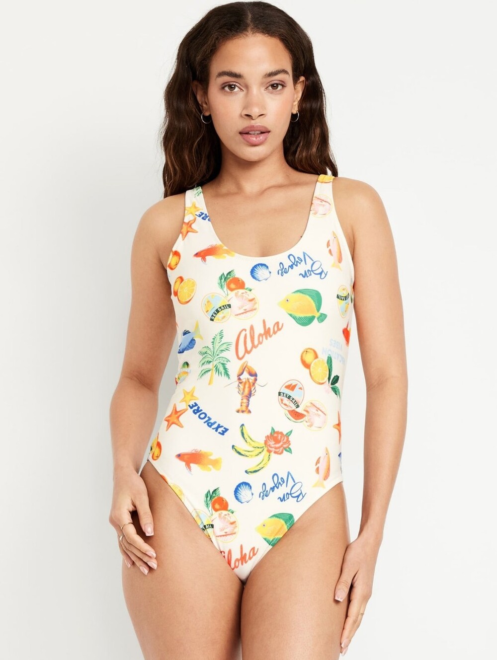 Old Navy Aloha Tropics One-Piece Swimsuit - Cream Tropical Print